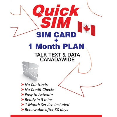 Unlimited Talk and Text plan Canada Wide plus Sim Card - 1 Month